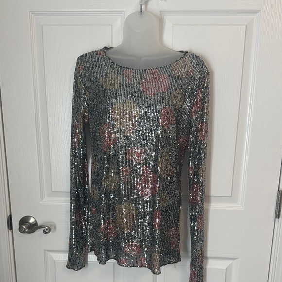Free People intimately gold rush sequin floral long sleeve top - Picture 2 of 7